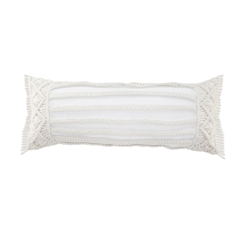 20" Beige And Black Striped Cotton Throw Pillow Cover with Fringe And Texture