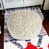 20" Cream Cotton Tufted Geometric Round Pouf Ottoman