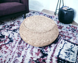 20" Beige Cotton Geometric Round Pouf Ottoman
