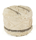 18" Cream Wool Cotton Blend Geometric Round Pouf Ottoman