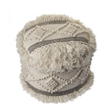 18" Cream Wool Cotton Blend Geometric Round Pouf Ottoman