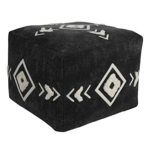 18" Black Cotton Geometric Pouf Ottoman