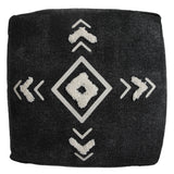 18" Black Cotton Geometric Pouf Ottoman