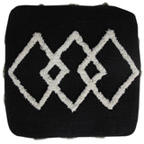 18" Black Cotton Geometric Pouf Ottoman