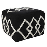 18" Black Cotton Geometric Pouf Ottoman