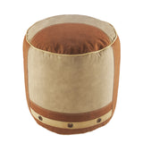 16" Tan Cotton Cylinder Striped Pouf Ottoman