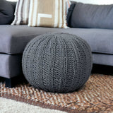 20" Gray Cotton Round Pouf Ottoman