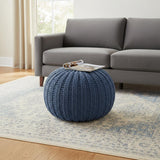 20" Blue Cotton Round Pouf Ottoman