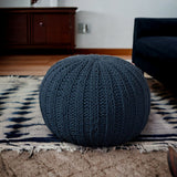 20" Blue Cotton Round Pouf Ottoman