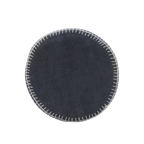 18" Blue Cotton Cylinder Striped Pouf Ottoman
