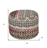 18" Rainbow and Gray Geometric Cylinder Pouf Ottoman
