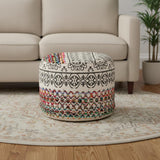 18" Rainbow and Gray Geometric Cylinder Pouf Ottoman