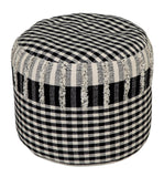 18" Black Cotton Cylinder Plaid Pouf Ottoman