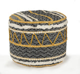 18" Black Cotton Cylinder Striped Pouf Ottoman