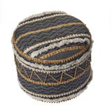 18" Black Cotton Cylinder Striped Pouf Ottoman