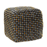 16" Black Fabric Geometric Pouf Ottoman