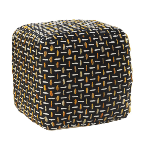 16" Black Fabric Geometric Pouf Ottoman