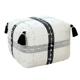 18" Black Cotton Striped Pouf Ottoman