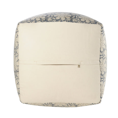 20" Beige Cotton Abstract Pouf Ottoman
