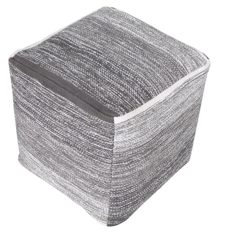 16" Gray Cotton Striped Pouf Ottoman