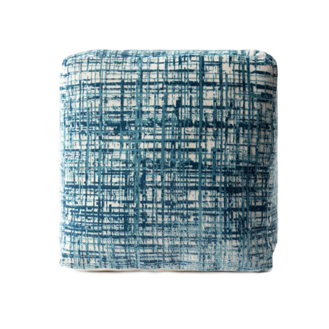 18" Blue Abstract Pouf Ottoman
