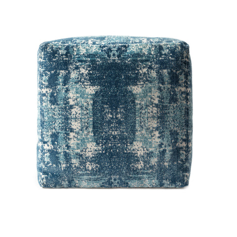 18" Blue Abstract Pouf Ottoman