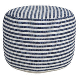 18" Blue and White Cotton Striped Cylinder Pouf Ottoman