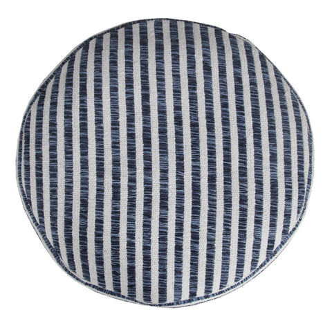 18" Blue and White Cotton Striped Cylinder Pouf Ottoman