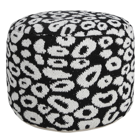 18" Black Cylinder Abstract Pouf Ottoman