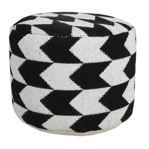 18" Black Cylinder Chevron Pouf Ottoman
