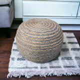 20" Gray Cotton Blend Round Striped Pouf Ottoman