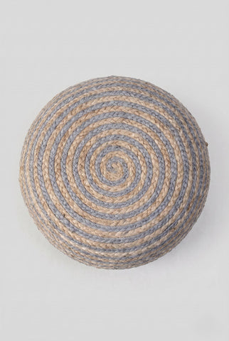 20" Gray Cotton Blend Striped Round Pouf Ottoman