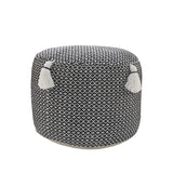 18" Black Cotton Cylinder Geometric Pouf Ottoman