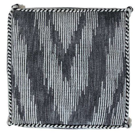 18" Gray Cotton Striped Pouf Ottoman