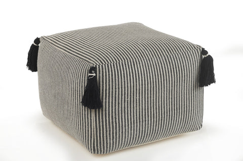18" Gray Cotton Striped Pouf Ottoman