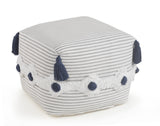 18" Gray Cotton Striped Pouf Ottoman