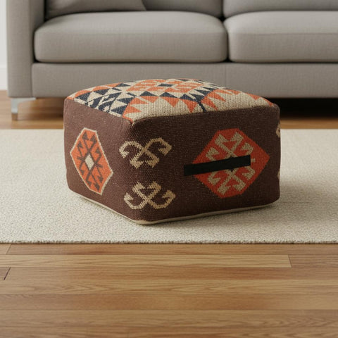 6' Blue Round Wool Geometric Hand Tufted Area Rug
