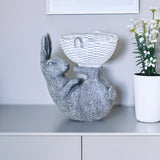 7" Gray And White Polyresin Rabbit Statue Tabletop Sculpture