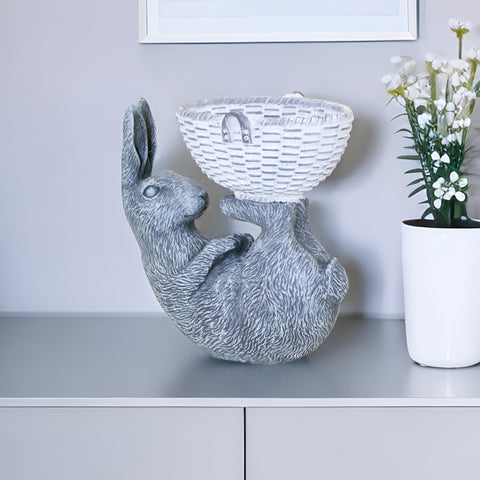 7" Gray And White Polyresin Rabbit Statue Tabletop Sculpture