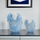 Set of Two Blue Ceramic Chicken Figurines