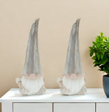 Set of Two Gray and Beige Terracotta Fairy Christmas Standing Gnome Tabletop Sculpture