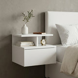14" White Wood One Drawer Floating Nightstand