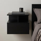 14" Black Wood One Drawer Floating Nightstand