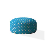 24" Blue And White Cotton Round Polka Dots Pouf Cover