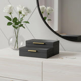 12" Set Of Two Black Solid Wood Jewelry Box With Decorative Hardware
