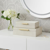 12" Set Of Two Cream Solid Wood Jewelry Box With Decorative Hardware