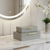 12" Set Of Two Gray Solid Wood Jewelry Box With Decorative Hardware