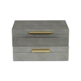 12" Set Of Two Gray Solid Wood Jewelry Box With Decorative Hardware