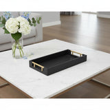 16" Black Wood and Vinyl Faux Shagreen Serving Tray With Gold Handles