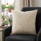 20" Gold and Ivory Cotton Pillow With Beads Edges